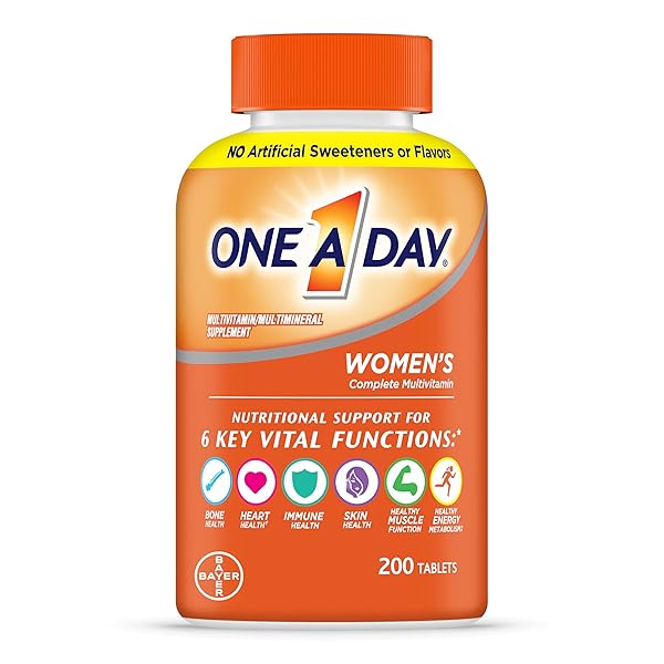 ONE A DAY WOMEN’S MULTIVITAMIN WITH VITAMIN A, C, D, E AND ALL 8 B VITAMINS, CALCIUM, VITAMINS FOR WOMEN, FOR BONE HEALTH, SKIN HEALTH & IMMUNE HEALTH SUPPORT , 200 COUNT