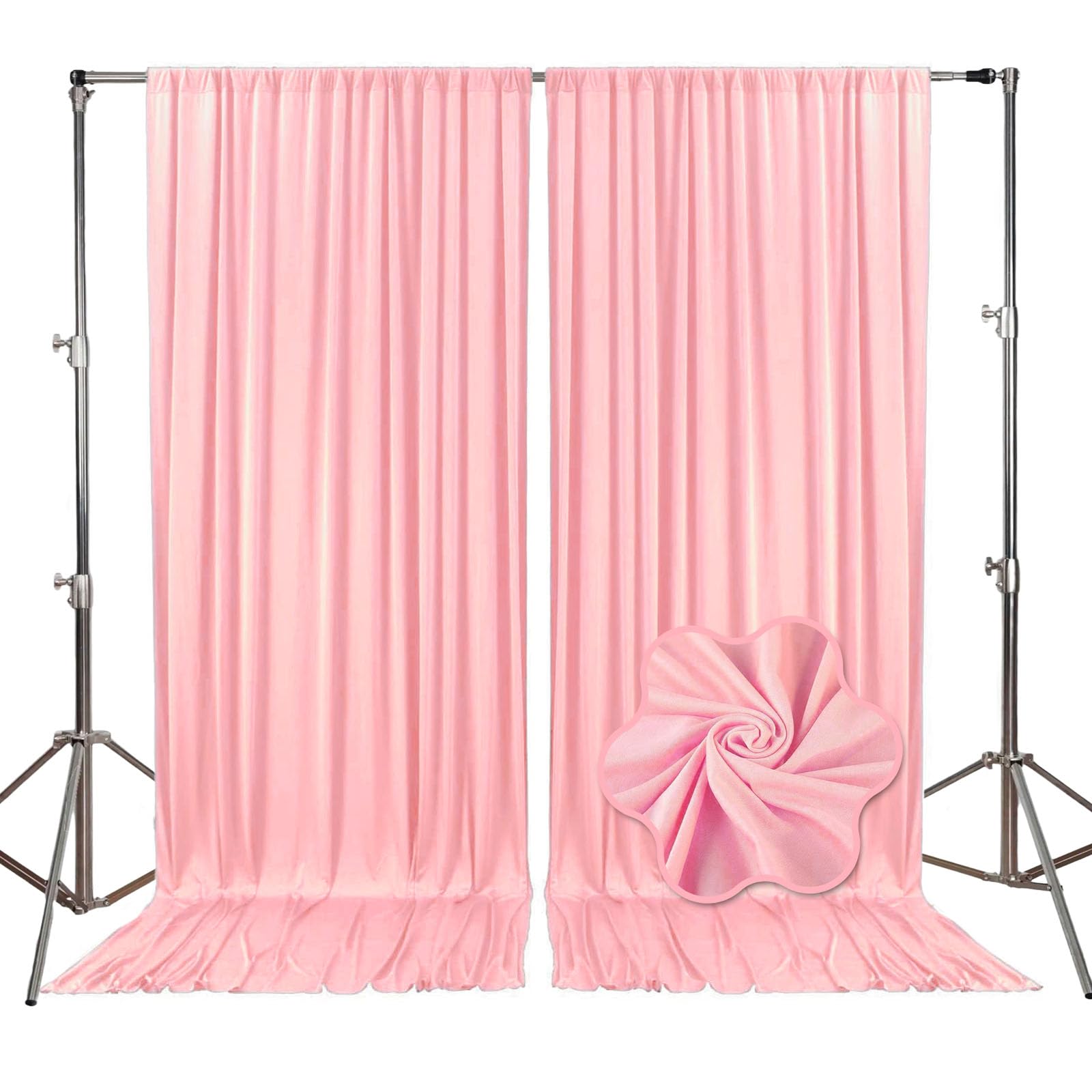 Photo 1 of 10ft x 7ft Rose Pink Backdrop Curtains for Parties, Fabric Satin Background Curtain with Rod Pockets for Weddings, Birthday, Baby Shower, Photography, Graduation Party Backdrop Drapes, 2 Panels