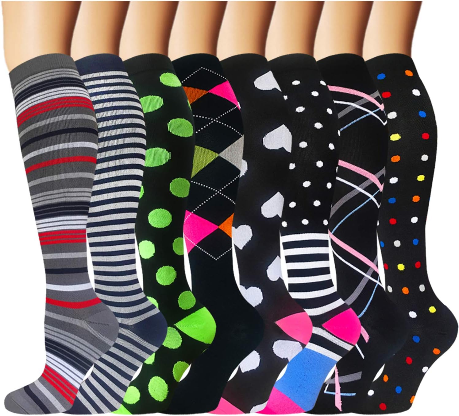 8 Pack Copper Knee High Compression Socks For Men & Women-Best For Running,Athletic,Medical,Pregnancy and Travel -15-20mmHg