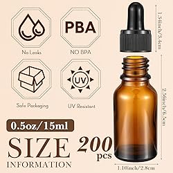 Tanlade 200 Pack 15ml Dark Dropper Bottles 1/2 oz
