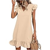 SOLY HUX Summer Dresses for Women V Neck Cap Sleeve Ruffle Hem Smock Short Dress