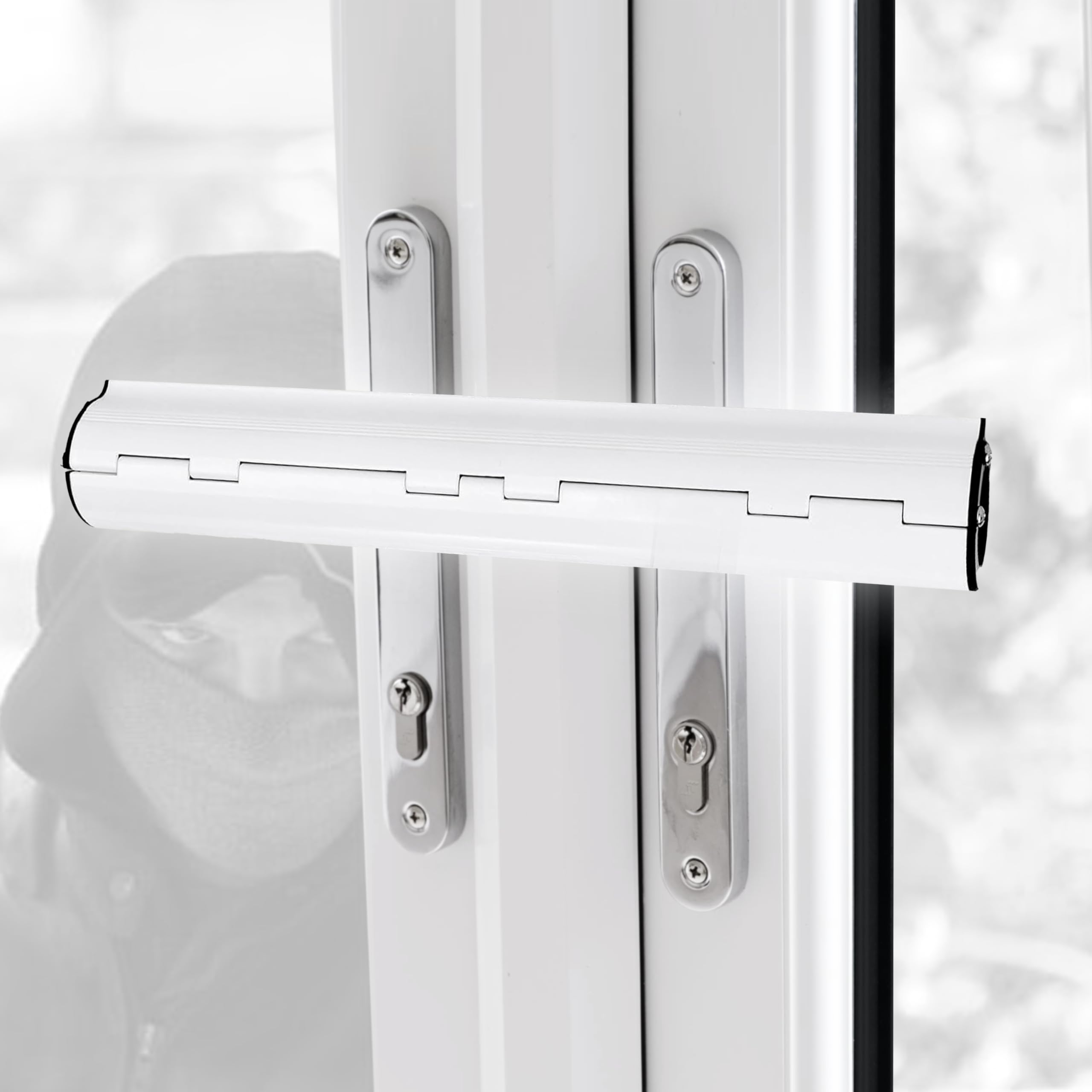 Home Secure™ Double Door Handle Security Lock – No Drill Patio & French Door Lock for Double Handles, Visible Anti-Intruder Deterrent, Tool-Free Installation, White