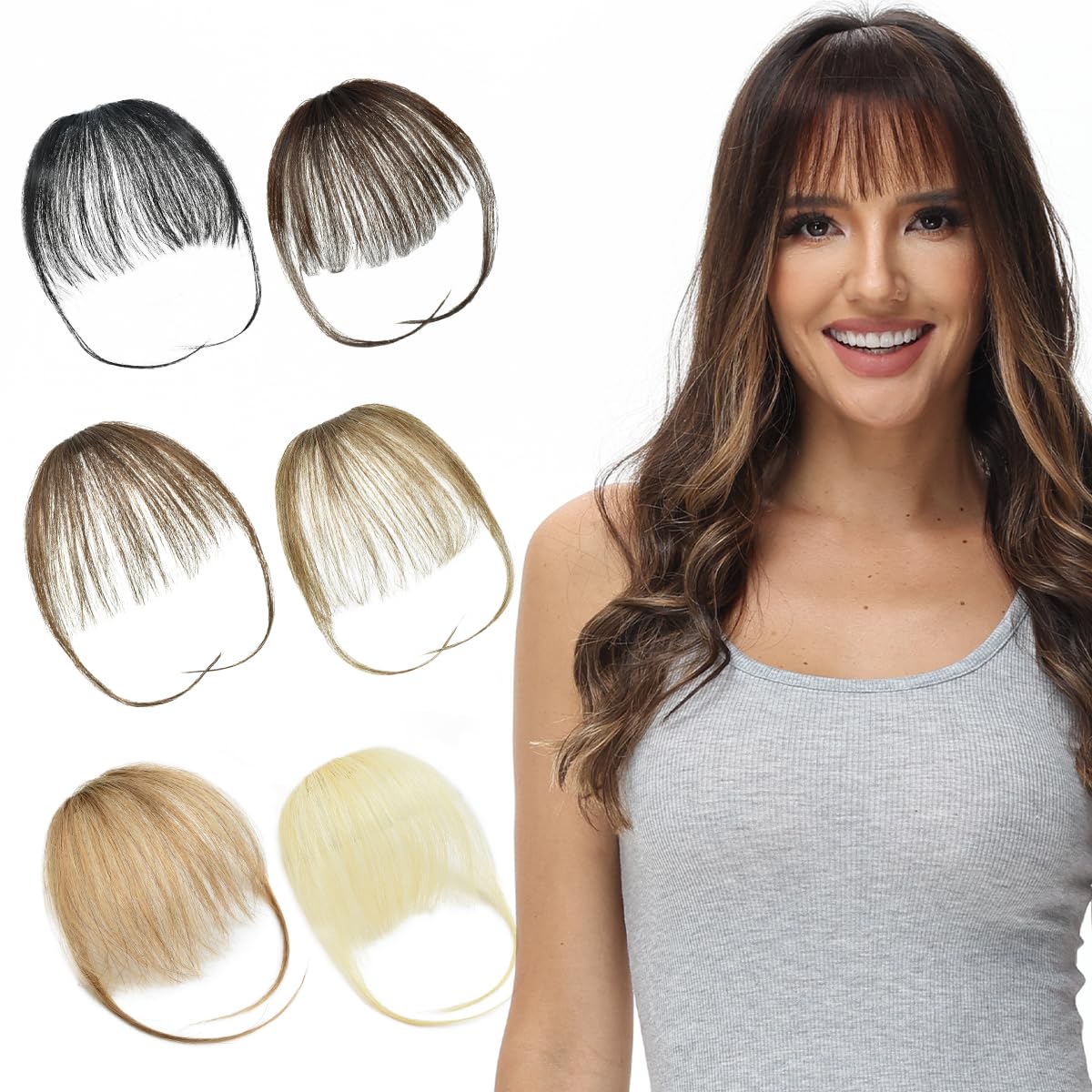 BUYOGET Clip in Fringe Human Hair Extension Airy Bangs Black Straight Remy Fringe Clip on Bangs Hair Clip for Women