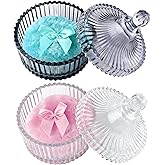 4 Pcs Large Body Powder Puff and Container Large Glass Powder Container with Puff Crystal Case Soft Washable Reusable Fluffy Makeup Sponge Wet Dry (Clear and Grey)