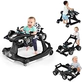 BABY JOY 4-in-1 Baby Walker, Foldable Activity Walker with Adjustable Height &amp; Speed, Music, Lights, Anti-Rollover, Toddler Push Walker, Baby Walker with Wheels for Boys Girls 6-18 Months (Black)