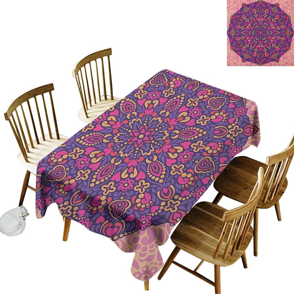 Cranekey Spotted rectangular tablecloth W54 x L90 Purple Mandala Abstract Flower Circle Shaped Spiritual Universe Icon Eastern Artful Image Multicolor Great for Wedding More