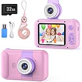 PURULU Kids Camera with 180° Flip-up Lens for Selfie & Video, HD Digital Video Cameras for Toddler with 32GB SD Card, Ideal for 3-8 Years Old Girls Boys on Birthday Christmas Party as Gift