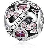 LNQOBU Birthstone Charm 925 Sterling Silver for Bracelets or Necklace With 5A Cubic Zirconia Birthday Charm Mother's Day Gifts (With One Spacer Beads)