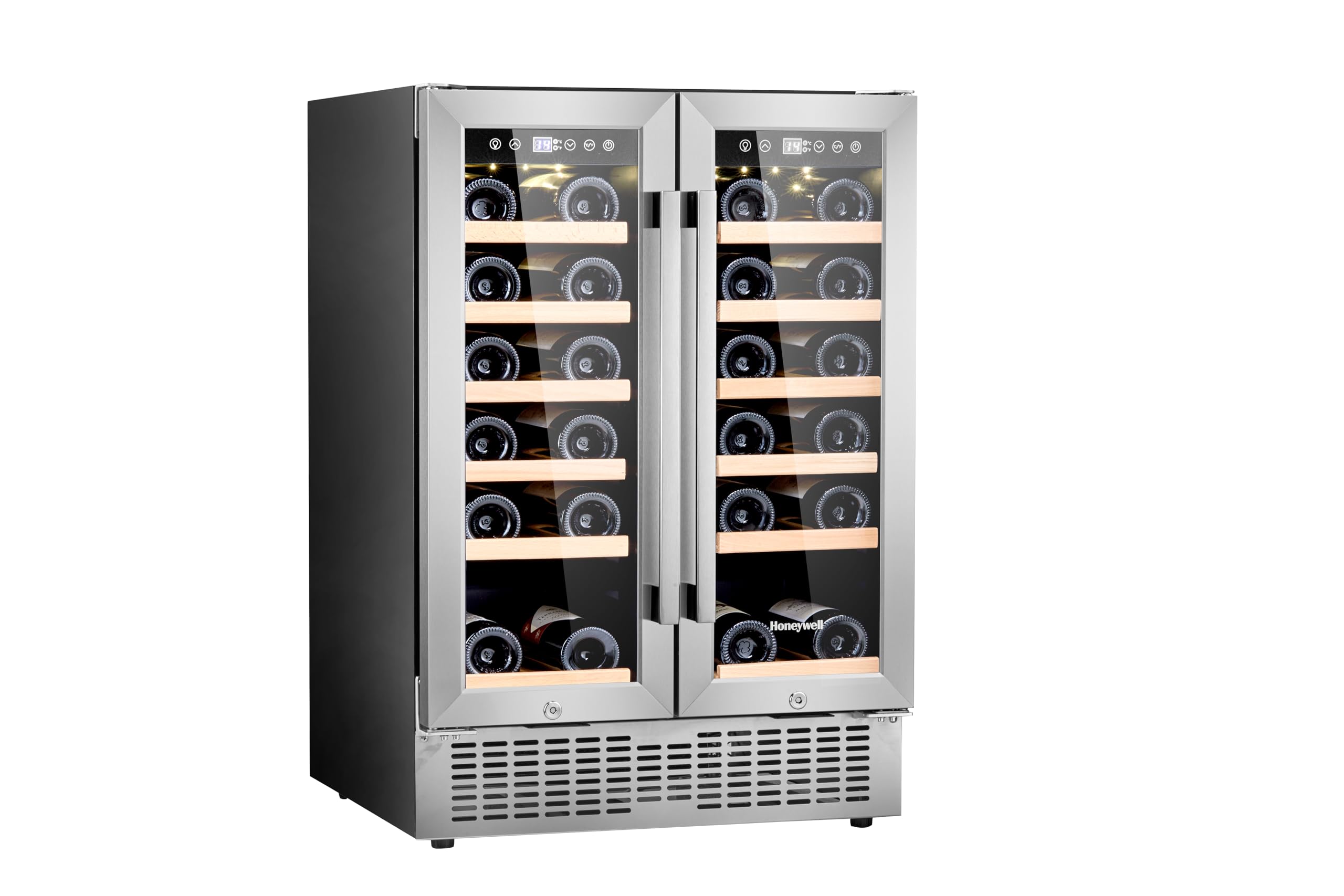 Honeywell 36 Bottle Dual Zone Compressor Wine Cooler Refrigerator, Large Freestanding Wine Cellar For Red, White, Champagne or Sparkling Wine, Digital Temperature Control, Stainless Steel