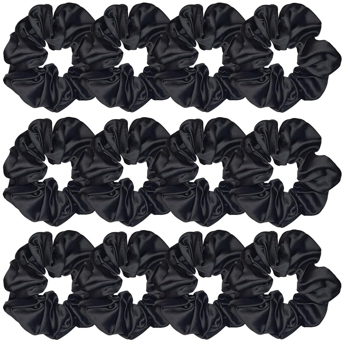 Photo 1 of 12 Pcs Satin Silk Scrunchies Soft Hair Ties Fashion Bands Bows Ropes Elastic Ponytail Holders Accessories for Women and Girls (4.3 Inch, Black)