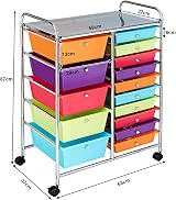 TANGZON 15 Drawer Storage Cart with Lockable Wheels Rainbow 63x37x87cm view 7