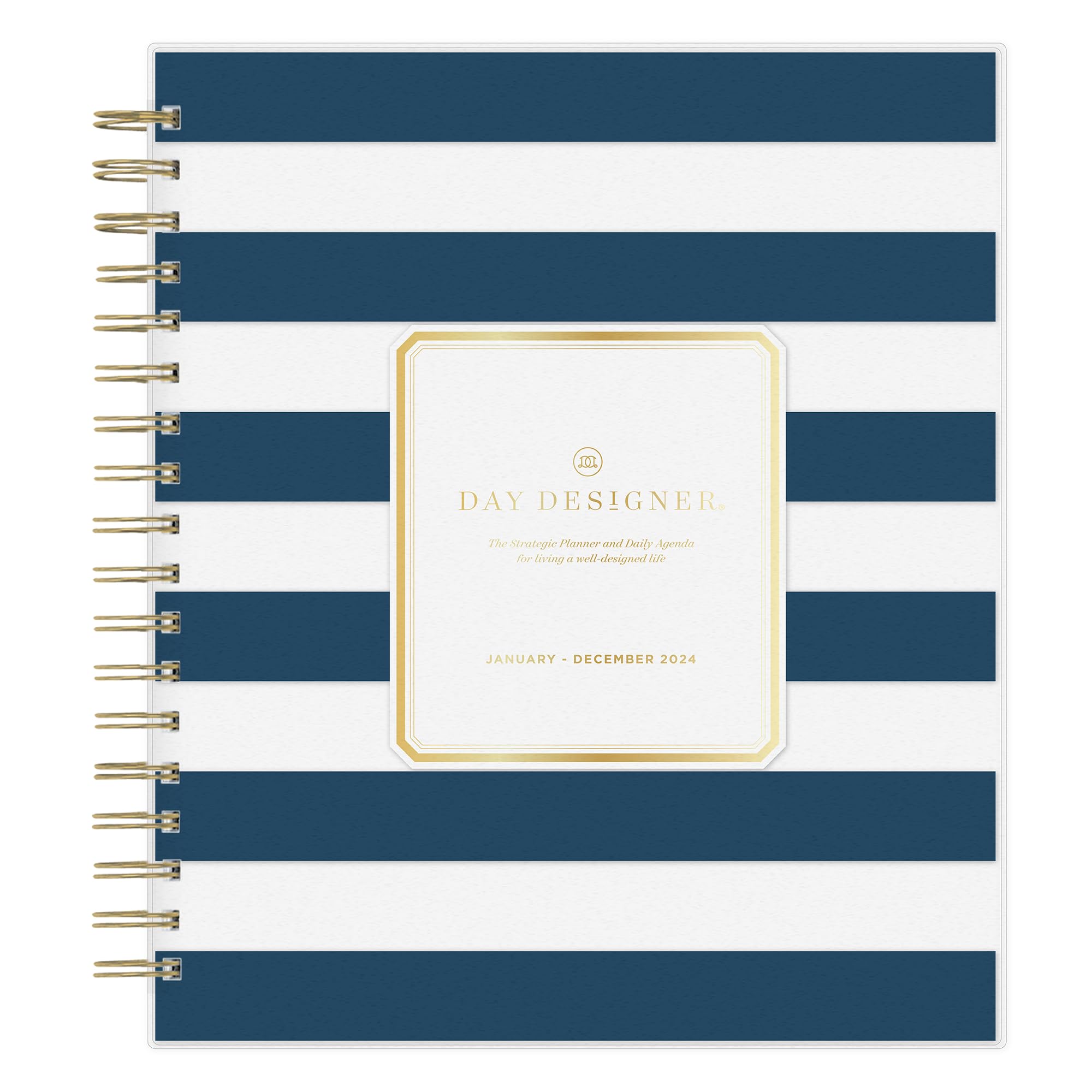 Day Designer for Blue Sky 2024 Daily and Monthly Planner, 8" x 10", Frosted Cover, Wirebound, Navy Stripe (142098-24)