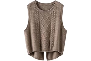 100% Merino Wool Vest Women's Crew Neck Vest Fall Winter Knit Cuff One Shoulder Fashion Warm Sweater