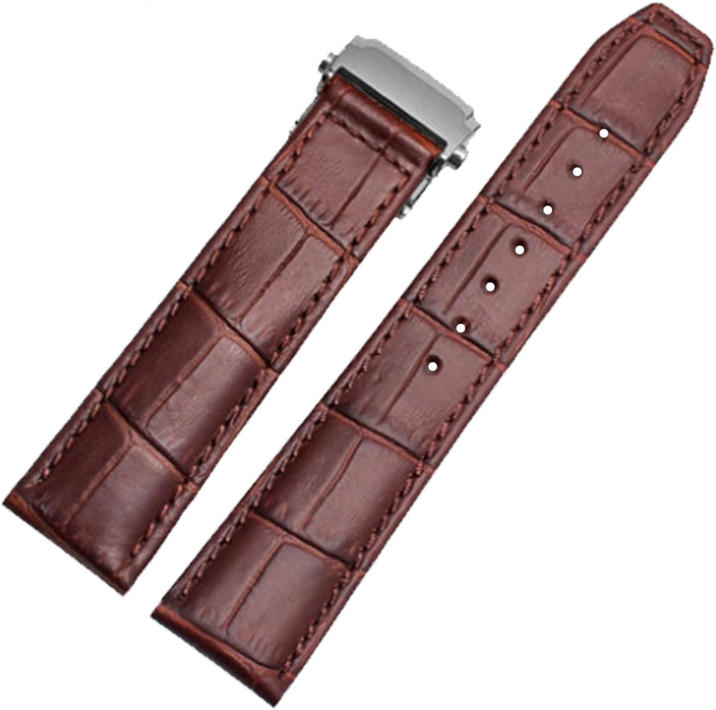 New 20mm 22mm Brown Leather Watch Strap Band Deployment Clasp Compatible for Maurice Lacroix