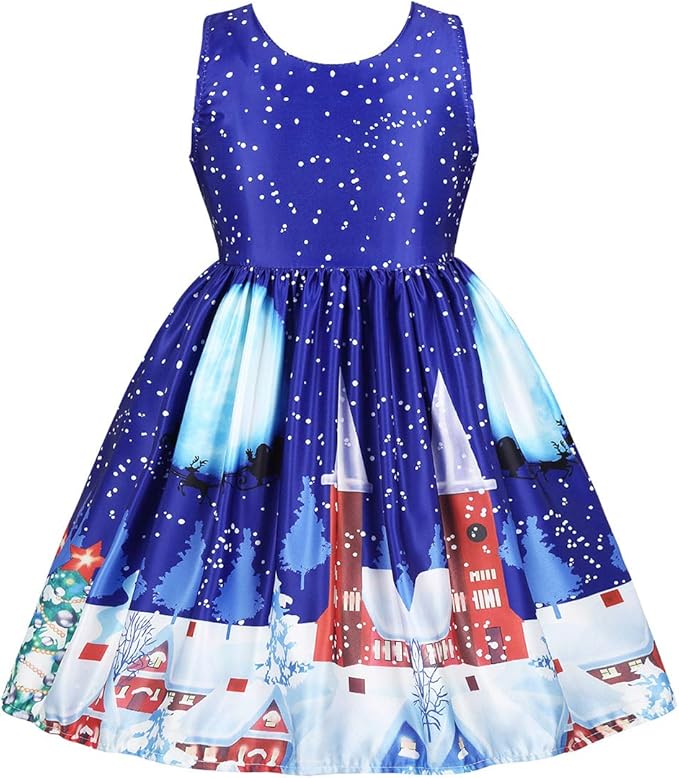 MSemis Kids Little Big Girls Santa Claus Print Princess Dress Christmas