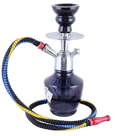 JaipurCrafts Designer Unique Collection Cards Printed Glass, Iron Hookah- 10 in (Black)