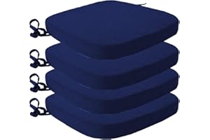 Eiury Kitchen Chair Cushions with Ties - High Density Sponge Seat Cushion and Dining Room Chair Pad 17 X 16.5 Inches Non Slip Rubber Back Seat Cover Machine Washable Set of 4 - Blue