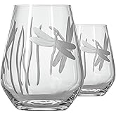 Rolf Glass Dragonfly Stemless Wine Glass 18oz - Tumbler Wine Glasses Set of 2 – Made in the USA - Etched Stemless Wine Glasses -(Set of 2)