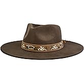 FLUFFY SENSE. Big Wide Brim Boho Western Hat for Women and Men - Felt Rancher Fedora Hat with 4 inches Flat Brim