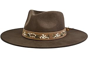 FLUFFY SENSE. Big Wide Brim Boho Western Hat for Women and Men - Felt Rancher Fedora Hat with 4 inches Flat Brim