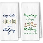 ArtisaEura Mahjong Gifts Kitchen Towels Set of 2, Gifts for Mahjong Players Lovers Women Dish Tea Towels for Kitchen Decor, Mah Jong Gift Decorative Hand Towels for Bathroom Decor, 16x24 Inches