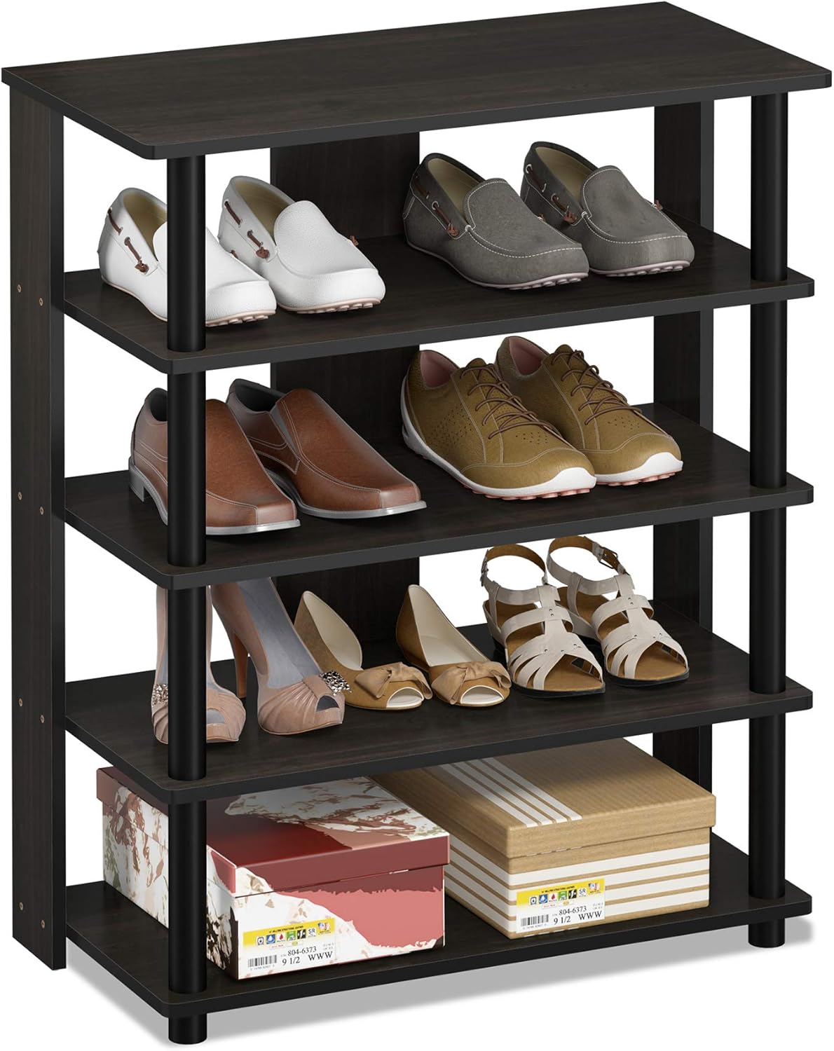 oak shoe cabinet with doors on Shoe Organizers Furinno Turn N Tube 5 Tier Shoe Rack French Oak Grey Black 23 6 W Home Kitchen