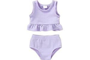 YOUNGER TREE Toddler Baby Girls Summer Swimsuit Sleeveless Striped Swimwear Two-Piece Suit Beach Bikini