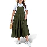 Moon Wood Plus Size Overall Dress for Women Jumper Dress with Pockets Summer Casual Adjustable Straps Tiered Maxi Dress