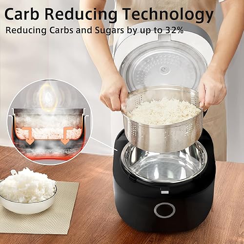 YOKEKON Low Carb Rice Cooker Stainless Steel Inner Pot, Low Sugar