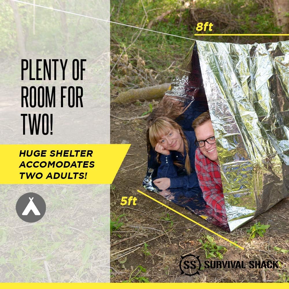 SharpSurvival Emergency Survival Shelter Tent | 2 Person Mylar Thermal Shelter | 8’ X 5’ All Weather Tube Tent | Reflective Material Conserves Heat | Lightweight | Waterproof | Best Survival Gear : Sports & Outdoors