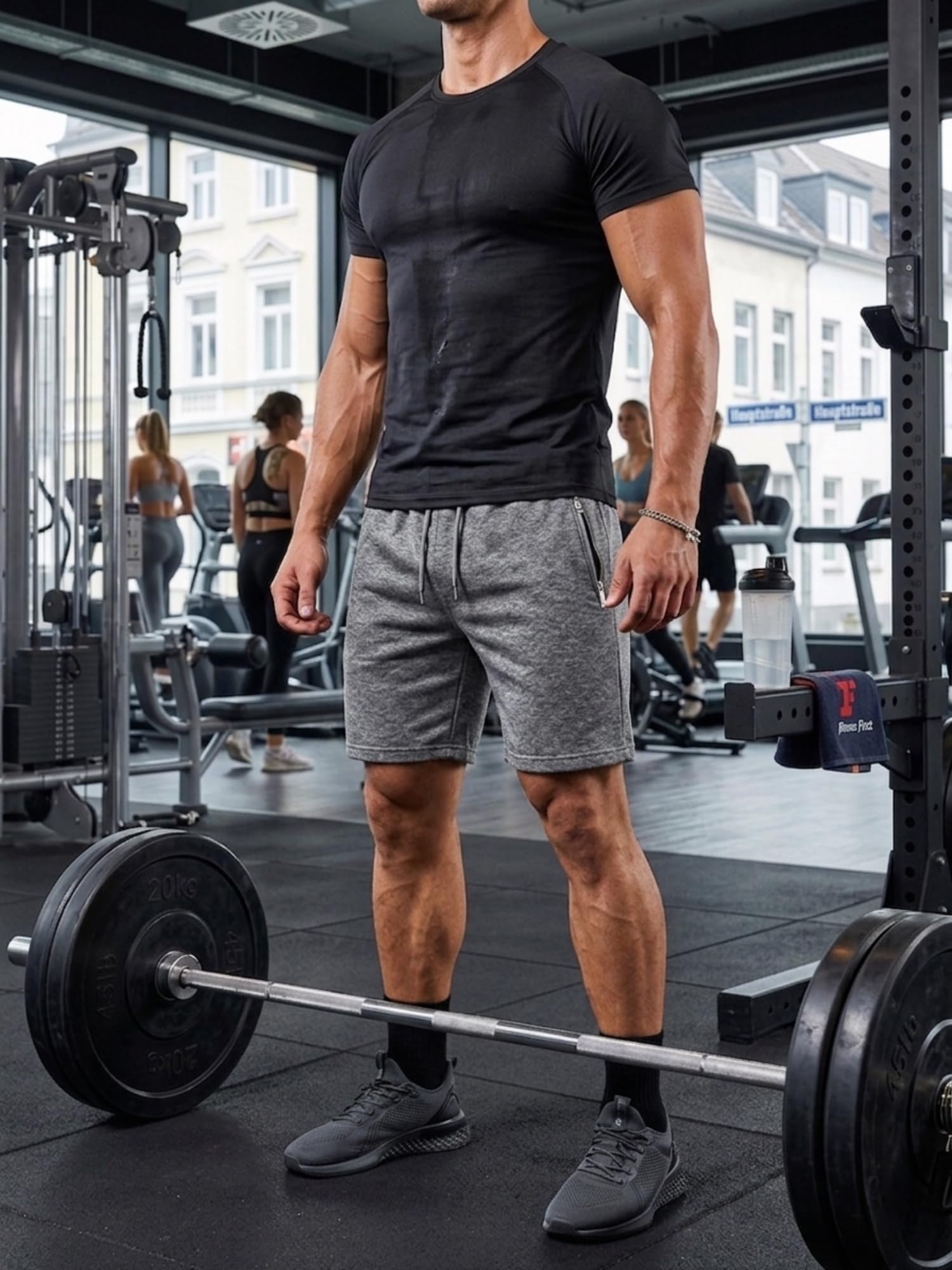 COMEOR Shorts Herren mit Reißverschluss - Baumwolle Kurze Hosen, Sporthose Kurz Männer Bermuda Jogginghose, Laufshorts Sommer Trainingshose (Dunkelgrau, XXL) 3