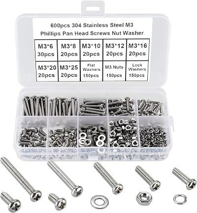 FandWay M3 x 6-25mm Pan Head Machine Screws Nuts Washers Set 304 Stainless