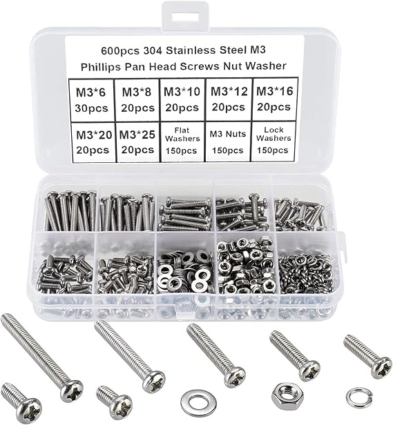 FandWay 600Pcs M3 Screw Assortment Kit 304 Stainless Steel Phillips Pan