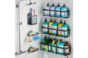 PLOOHT Shower Caddy 6 Pack, 13in Large Capacity Shower Organizer, Sturdy Adhesive Shower Shelf for Inside Shower, Rustproof S