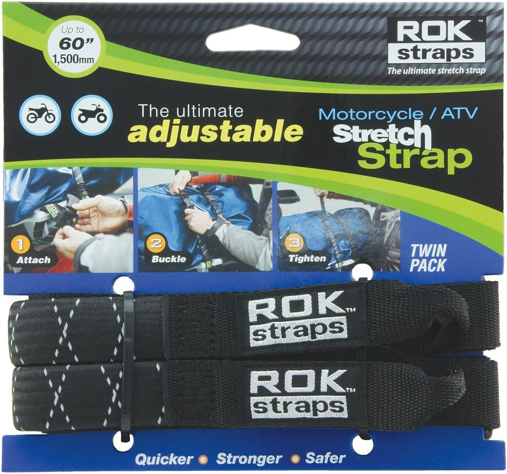 ROK Straps ROK-10050 Black/Reflective 18" - 60" Motorcycle/ATV Adjustable Stretch Strap: Automotive