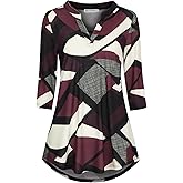 BAISHENGGT 3/4 Sleeve Tops for Women Notch V Neck Floral Work Blouses Dressy Casual Loose Fit Going Out Tunic Tops