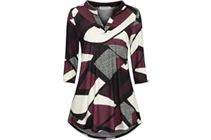BAISHENGGT Womens 3/4 Sleeve Floral Printed Notch V Neck Blouses Tunics Tops