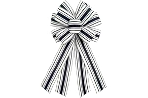 CHMACURA Christmas Black Burlap Wreath Bows 20 x 11 Inches Birthday Black White Stripes Ribbon Bow Thanksgiving Farmhouse Bows Tree Ornament for Home Front Door Decorations