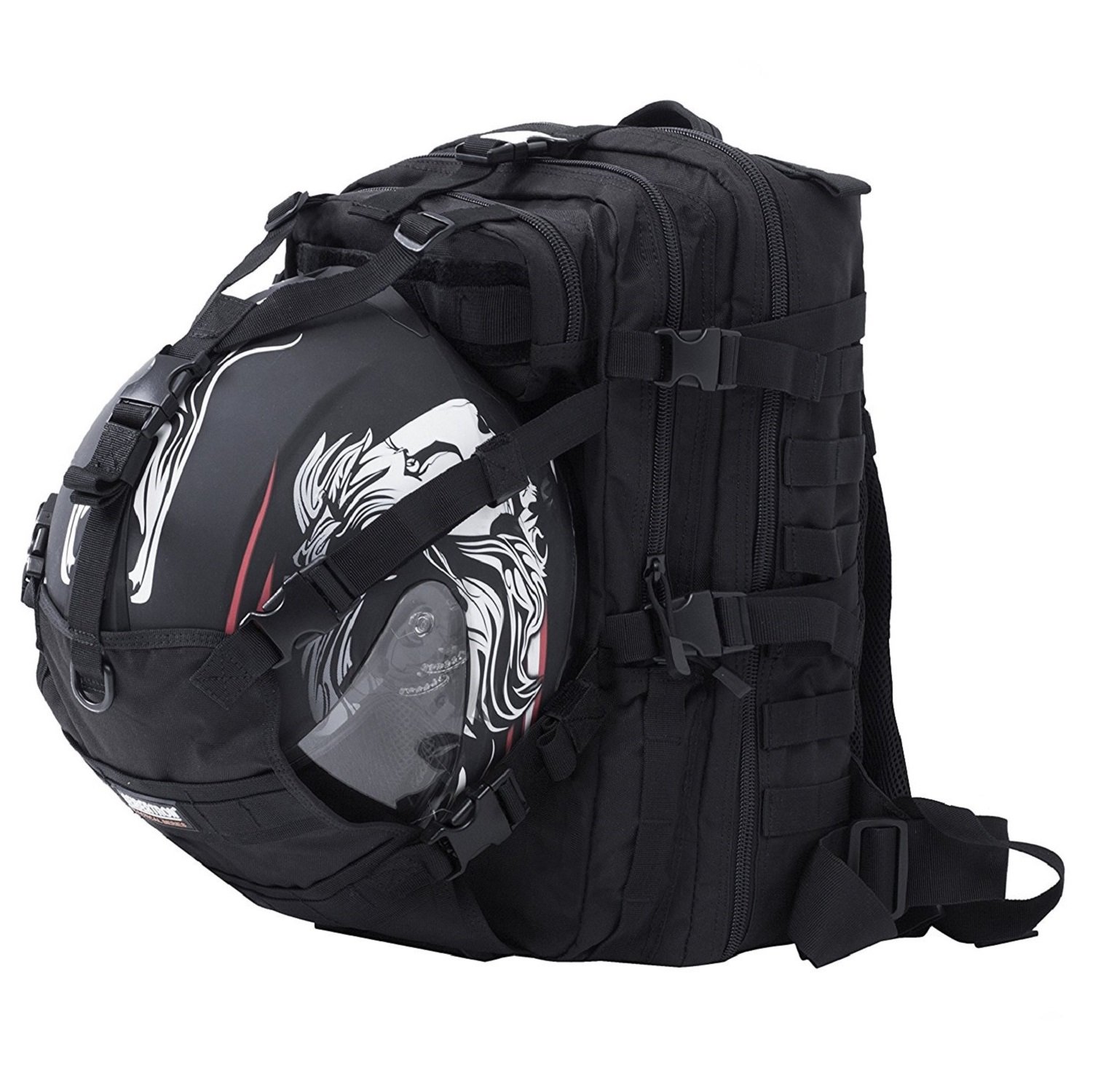 seibertron waterproof large capacity molle motorcycle helmet holder/cycling helmet storage/hiking helmetcatch bag/backpack also fit basketball football soccer backpack black