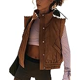 Tomosc Cropped Puffer Vest for Women Winter Button Down Sleeveless Light Jacket Stand Collar Gilet with Pockets