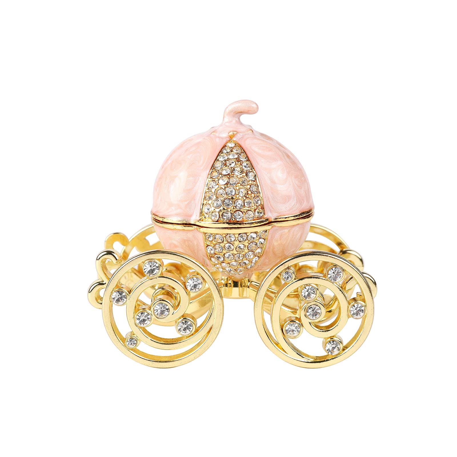 QIFU Pink Pumpkin Carriage Style Enameled Trinket Box Hinged, Unique Gift for Family