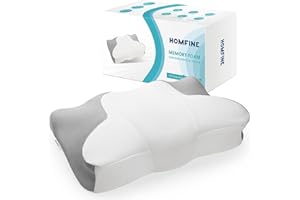 HOMFINE Cervical Memory Foam Pillow - Ergonomic Contour Pillow for Neck and Shoulder Pain Relief, Orthopedic Pillow for Neck Support, Butterfly Pillow for Side, Back Sleepers Standard (Grey, Small)