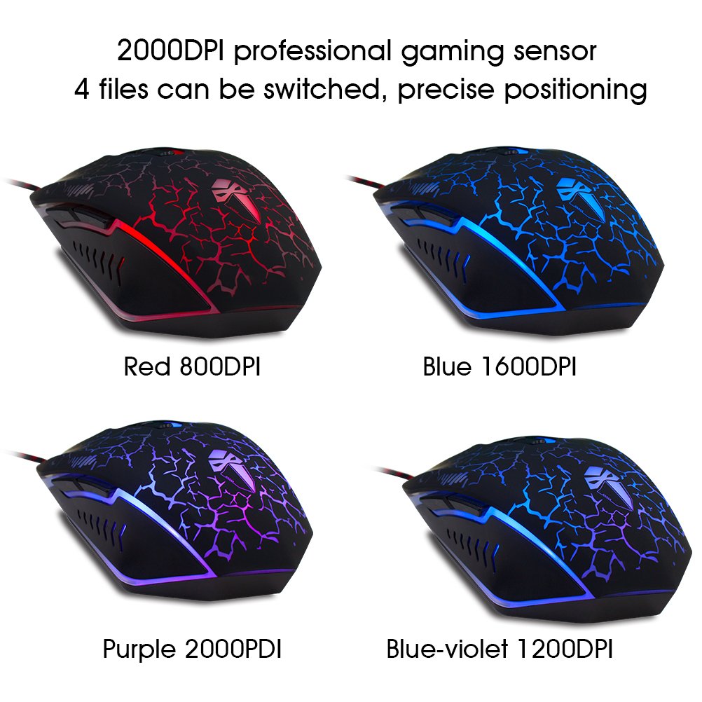 Gaming Mouse,YCCTEAM Ergonomic USB Wired Gaming Mouse Mice with 2000DPI Adjustable High Precision 7 Button LED Optical for Laptop PC Computer Gamer-Black