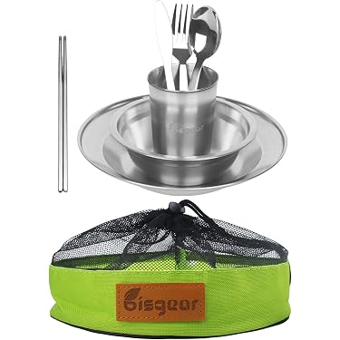 QINERSAW Juego De Cocina Para Camping – Acero Inoxidable 304, 4 Piezas Con Mango Plegable, Bolsa Con Cordón, Ligero Y Antideslizante