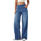 LERYG Large Wide Leg Jeans for Women,High Waisted and Slimming with Multiple Pockets,High Elasticity Casual Denim Pants