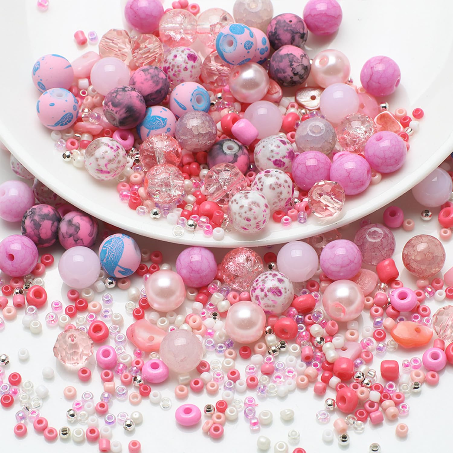 UHOMENY Mixed Colour Glass Crystal Round Spacer Beads for Bracelet, Jewelry, Necklace, Key Chains, Earring Making Crafts (Pink)