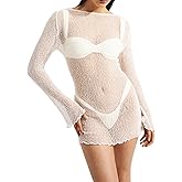 Eilova Orityle Women's Bikini Cover Up Dress Beach Long Sleeve Backless See Through Crochet Knit Coverup