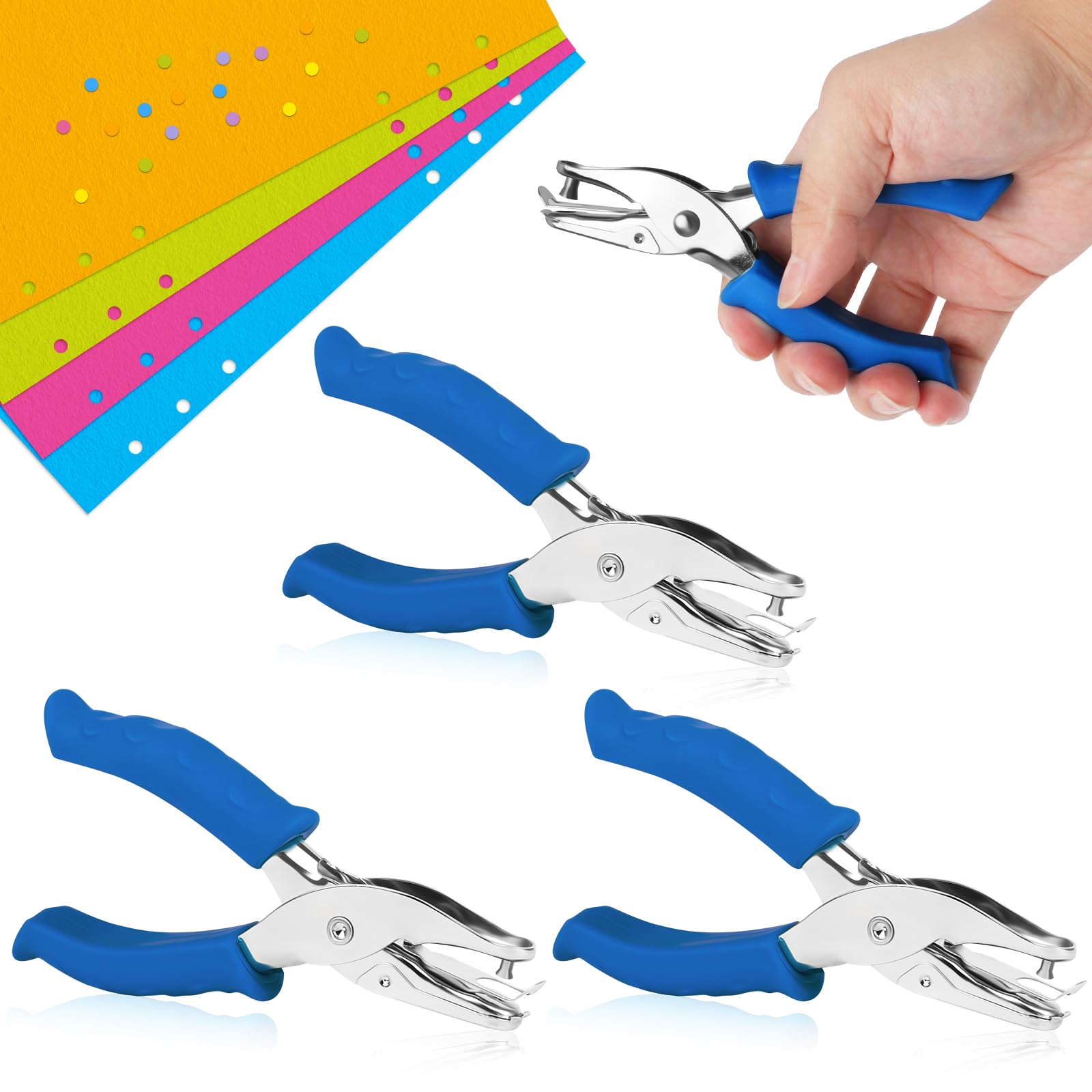 3Pcs Metal Handheld Hole Punch 6mm Single Punch With Soft Grip for Crafts, DIY Card, Scrapbook - Circle Shaped Holes