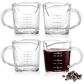 Hacaroa 4 Pack Double Spouts Measuring Cups Espresso Shot Glass with Handle, 2.5 Oz Mini Milk Triple Pitcher Barista Clear Graduated Cups for Coffee, Wine, Bar, Party