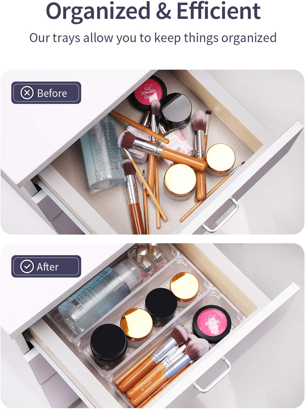 Kootek 9 Pack Desk Drawer Organizer Trays, Large Capacity Kitchen Drawer Organizers Bathroom Plastic Bins Utensils Silverware Cutlery Tray Dividers for Dresser Cosmetic Office Accessories Makeup Tools: Home & Kitchen
